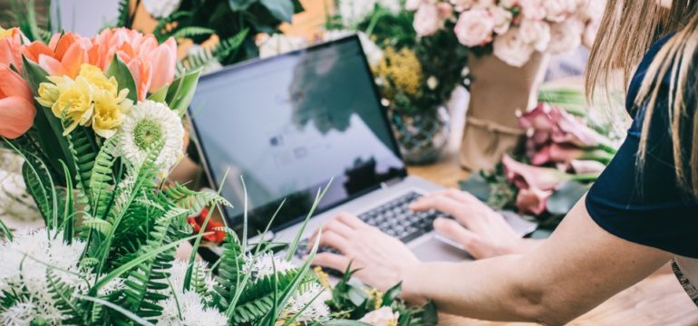 Small business florist looking at their website