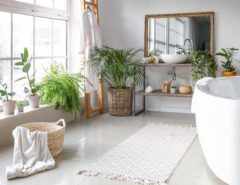A modern bathroom with lots of indoor plants